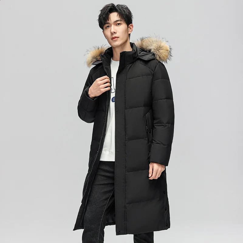 White Duck Down Hooded Jacket Parkas Multi Pockets Overcoat Male Autumn Winter Long Men Windproof Coats Mens Warm y240828