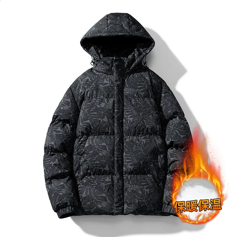 Men Retro Parkas Puffer Jackets Bubble Padded Clothes Solid Color with Hoodie Warm Black Windrproof Man Winter Coats 240828