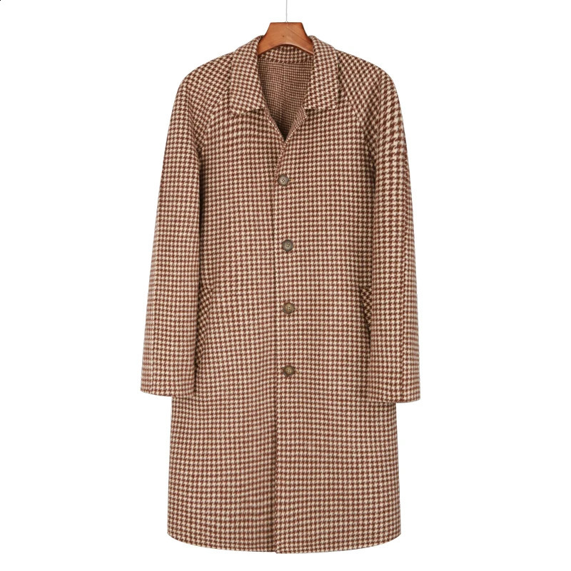 mens thousand bird check double sided wool coat fashion long loose detachable down liner winter British coat men 240827