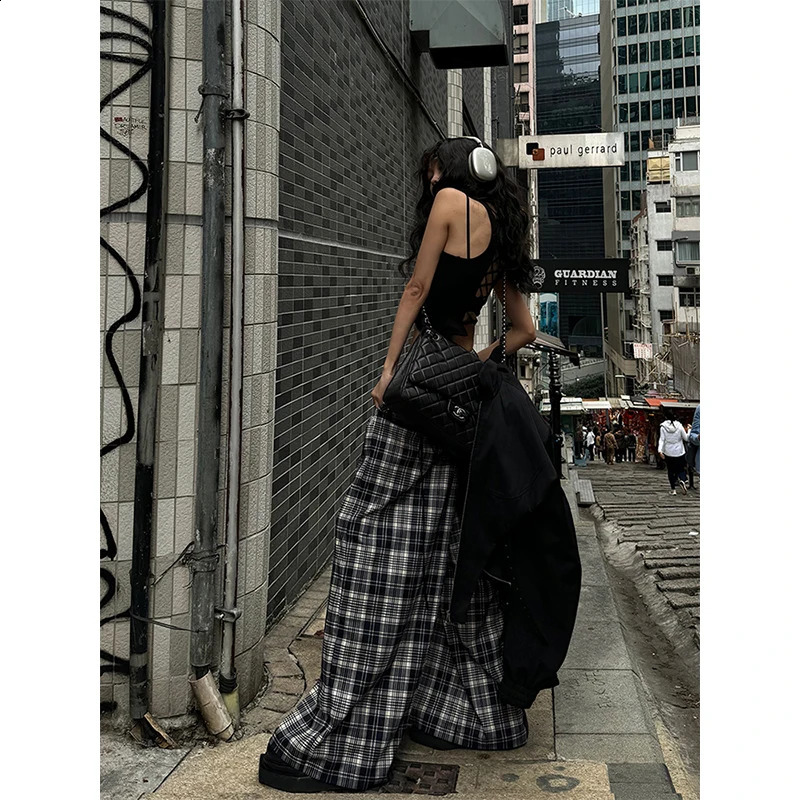 Classic Japanese wide leg pants Gothic elastic waist fashionable sports pants thin casual black Trouser Korean retro preparatory style 240828