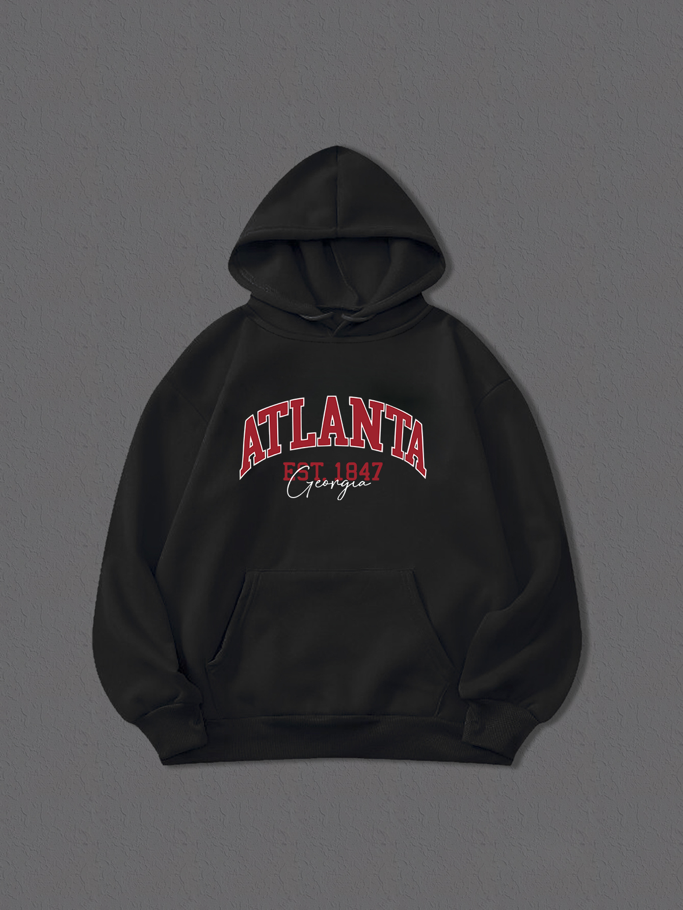 Designer ATLANTA Print Hoodies For Men, Graphic Hoodie With Pocket, Comfy Loose Drawstring Trendy Hooded Pullover, Mens Clothing For Autumn W