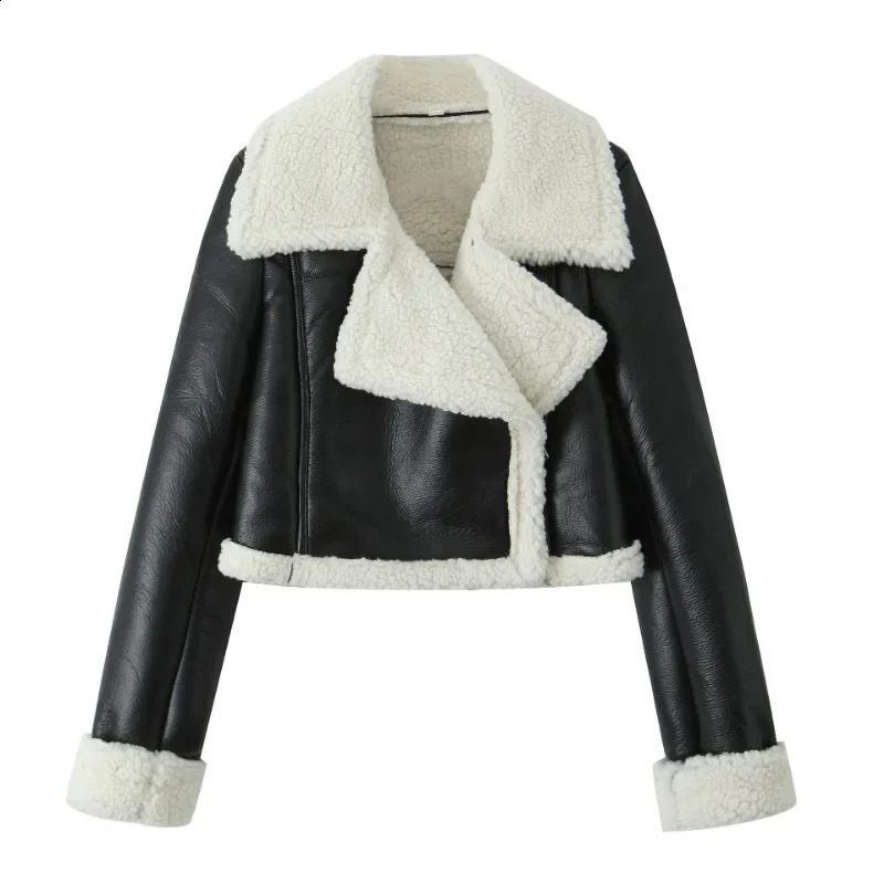 2024 Autumn and Winter Fashion Casual Collar Fur Integrated Fleece Inner Liner Short Jacket Womens Loose Zipper 240828