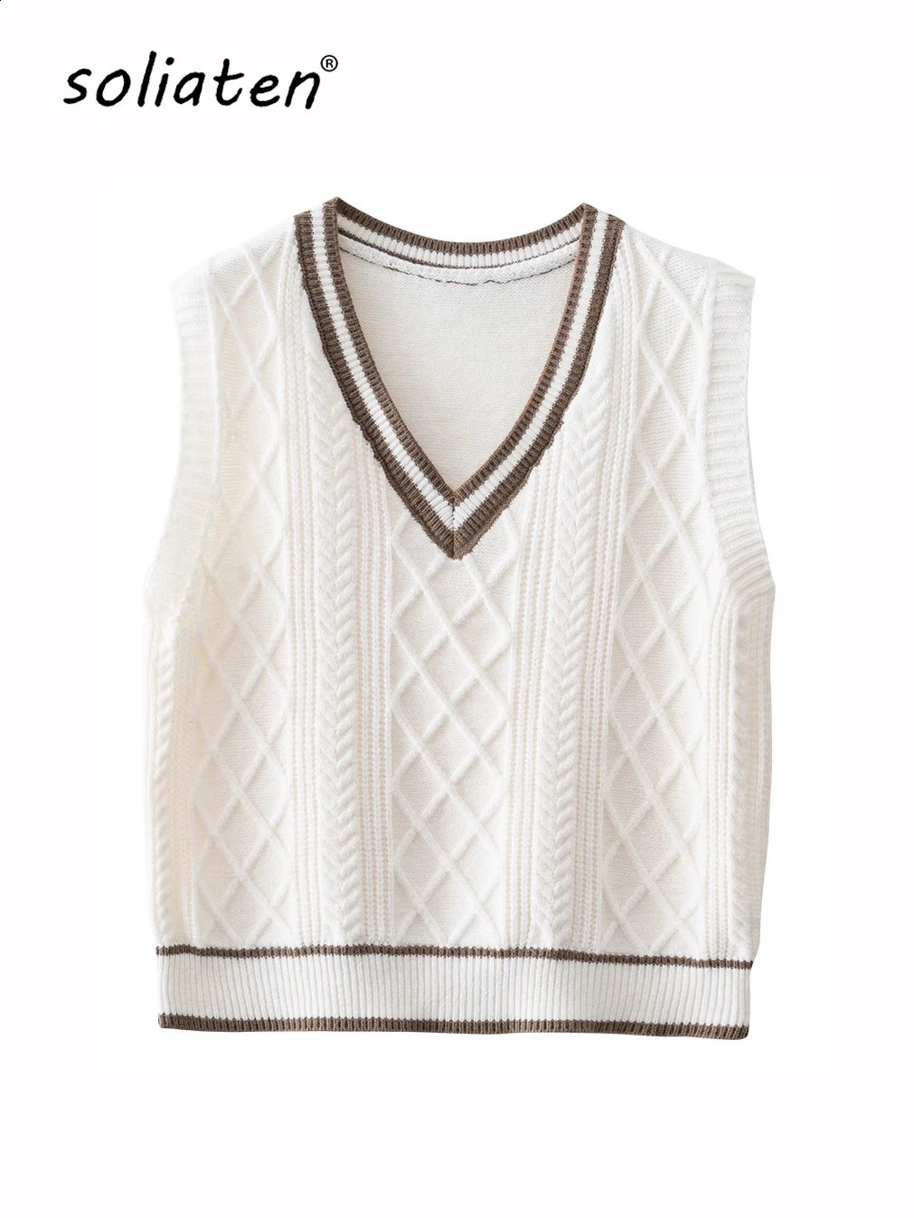 Sweet Preppy Style Sweater Tank Top Womens V-neck Oversized Knitted Floral Sleeveless Korean Fashion Casual Autumn Winter B-075 240827