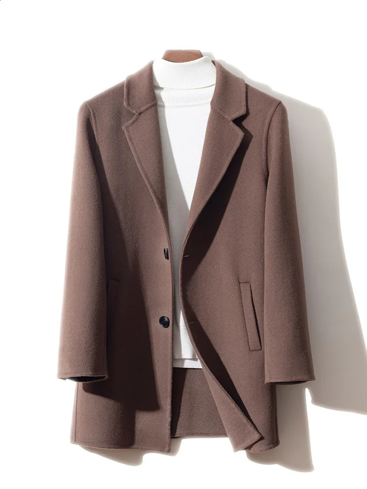 Veste décontractée pardessue 100% pure en laine pure Mid-longueur Double face à la main Top en laine coréenne Fashion Korean 240827