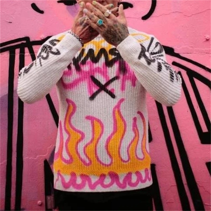 Y2K European and American winter clothing hip-hop knit sweater traf Harajuku retro sewing street couple jacket gothic casual circle 240827