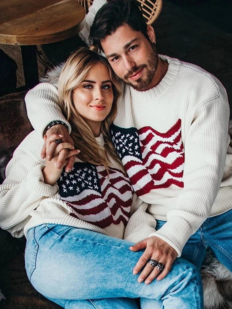 Womens suede sweater womens tight fitting American flag soft sweater autumn and winter knitted long sleeved Korean oversized sweater 240827