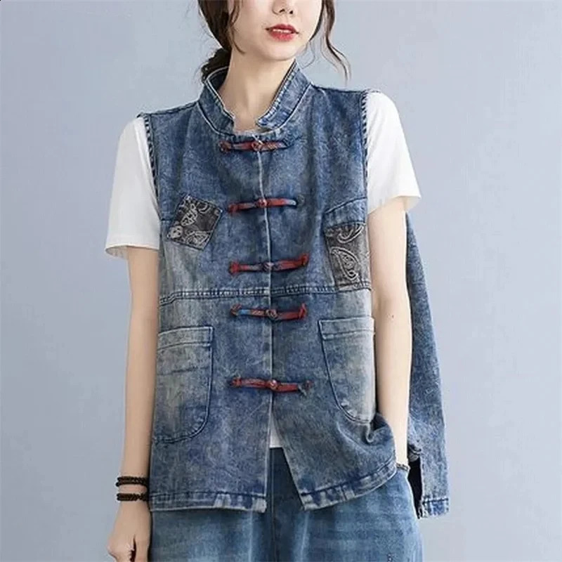 Spring/Autumn High Quality Retro Denim Tank Top for Women Large Denim Sleeveless Coat Short Waist Coat Womens Top 240827