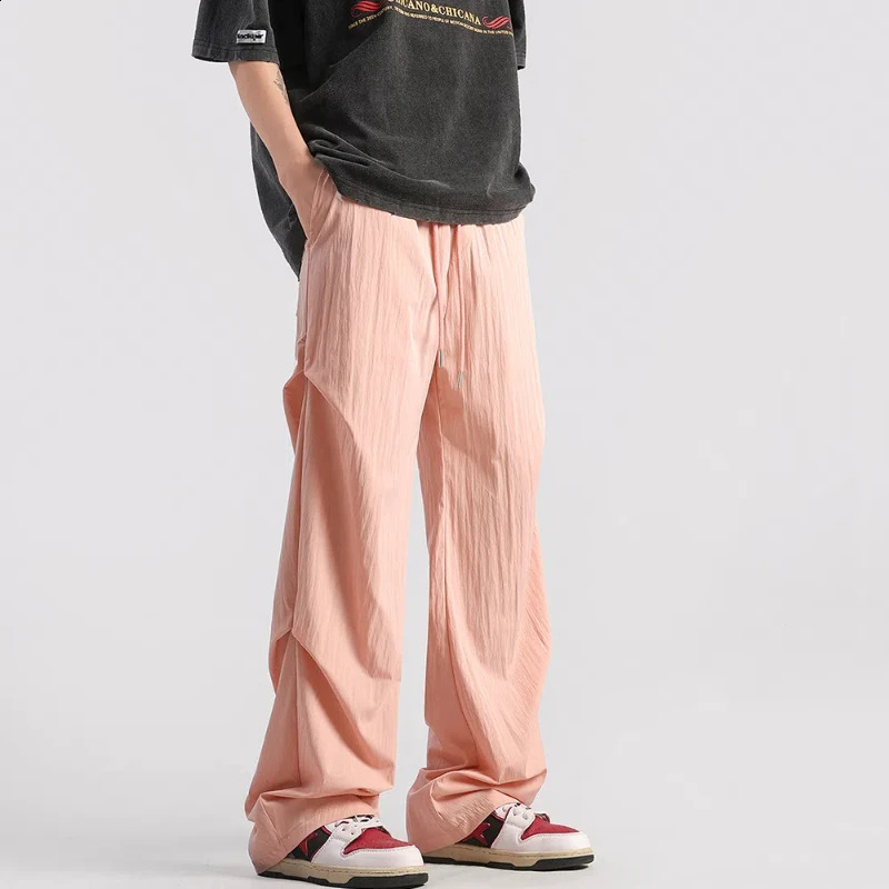 Couleur solide d'automne de printemps pour hommes en vrac cordon de cordon de poche élastique pantalon occasionnel taille taille large pantalon r