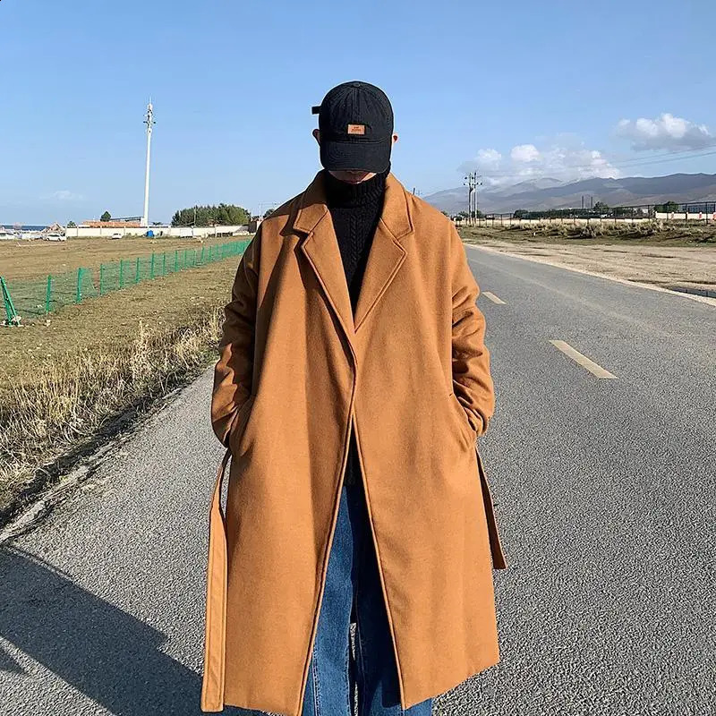 Wool Coats Men Solid Chic Trendy Loose Casual Harajuku Korean Style Streetwear Classic Male ed Cool All-match Thick B352 240827