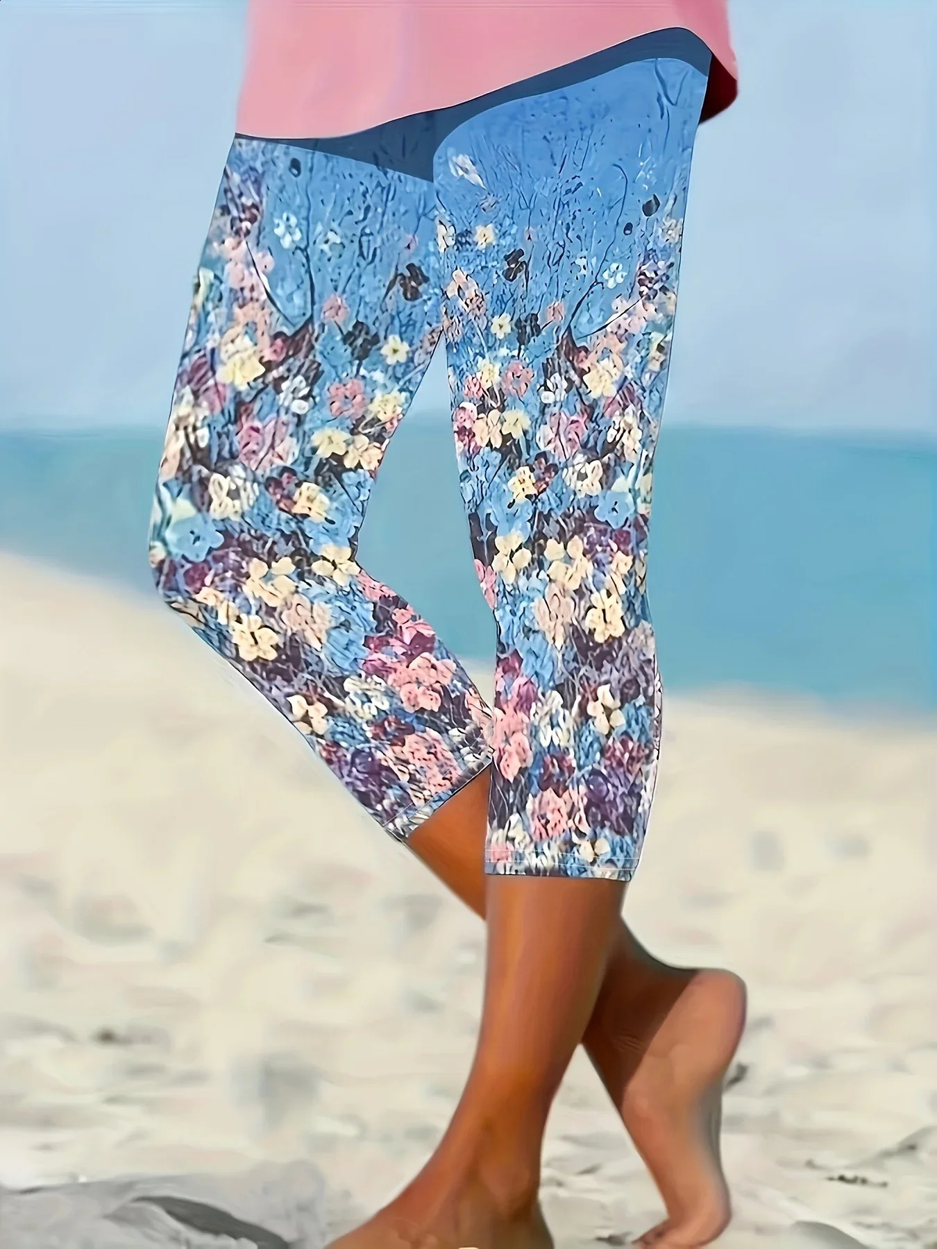 Womens S-2XL size summer casual comfortable high waist long legs fashionable printed ultra-thin pants womens seven pants 240828