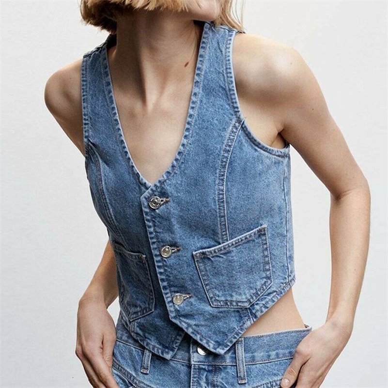 Gaonuo womens denim vest sleeveless crop top button denim vest casual V-neck denim vest Y2K streetwear 240827