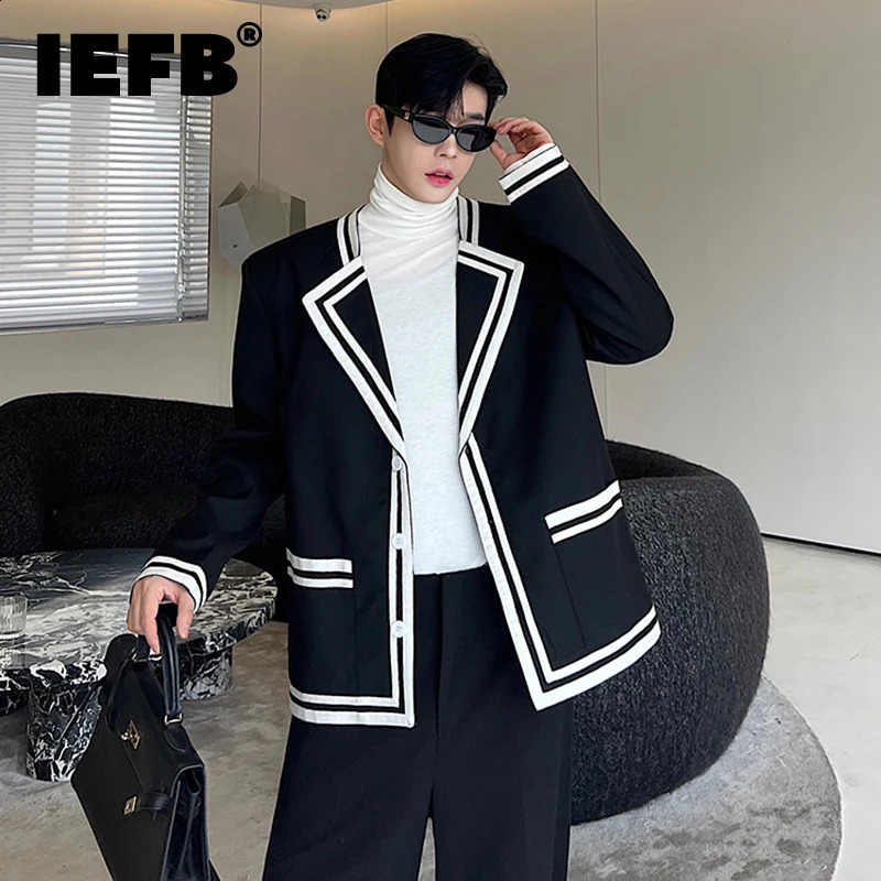 IEFB Slim Mens Blazers Fashion Korean Style Male Clothing Contrast Color Suit Coat Elgance Man Jackets Autumn 9C2160 240827