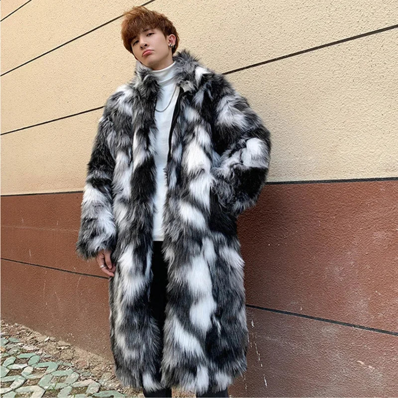 Autumn Winter Thickened Warm Mens Leather Overcoat Fashionable Casual Long Jacket Street Loosefit 240828
