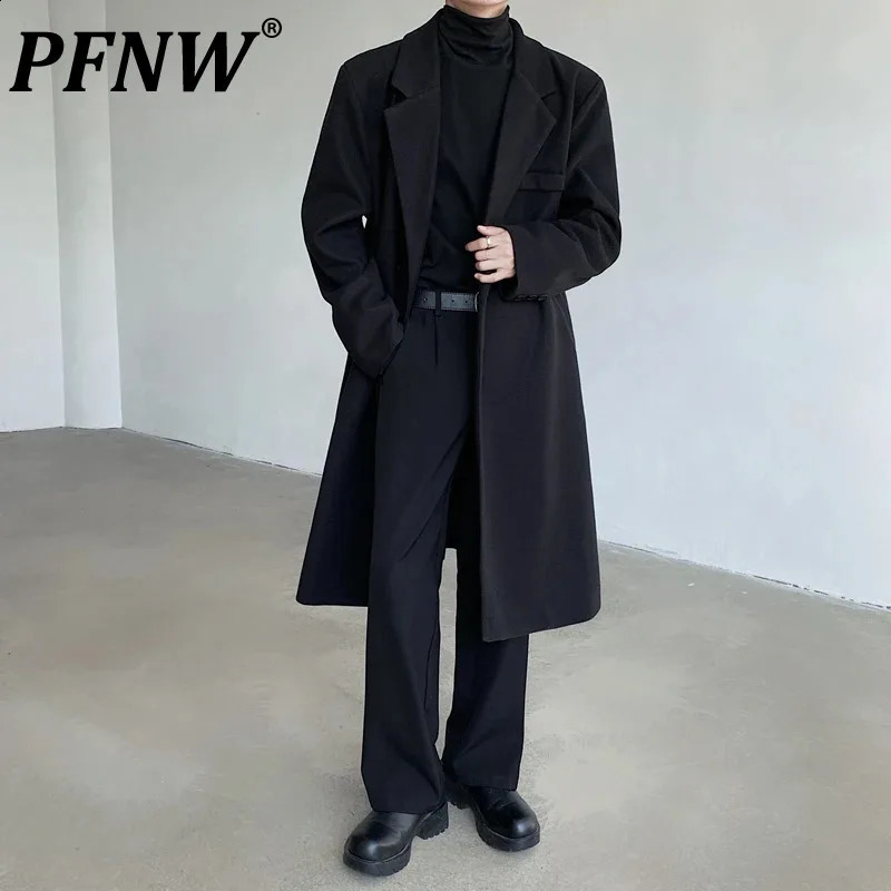 PFNW minimaliste hommes manteau de laine décontracté Long Double boutonnage polaire couleur unie Style coréen mâle coupe-vent automne 12C968 2408