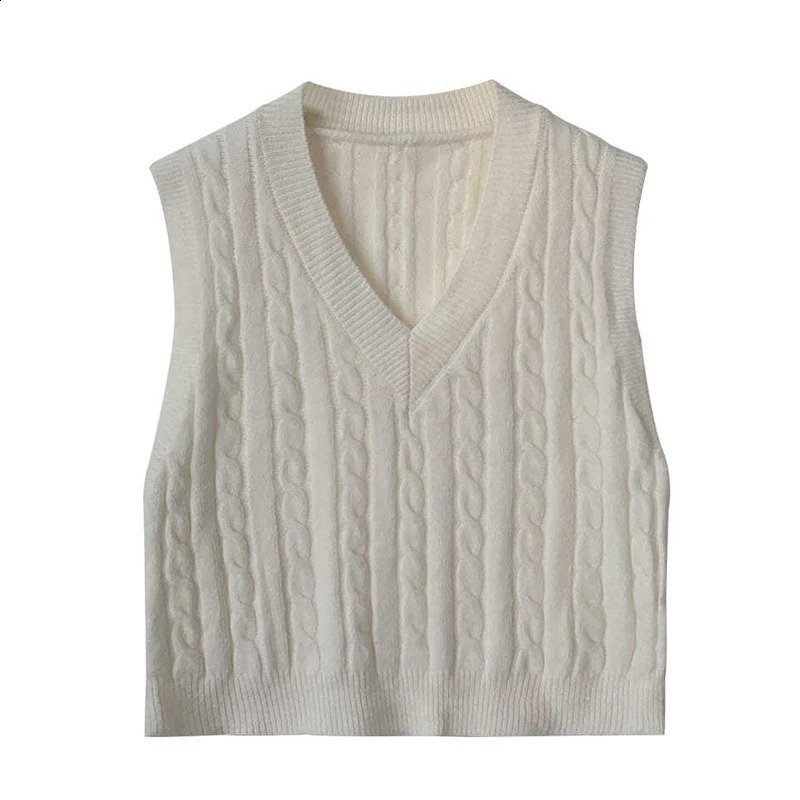 Solid color V-neck sweater vest womens Korean fashion spring/summer sleeveless twisted knitted short sleeved zipper womens skydiving top 240827