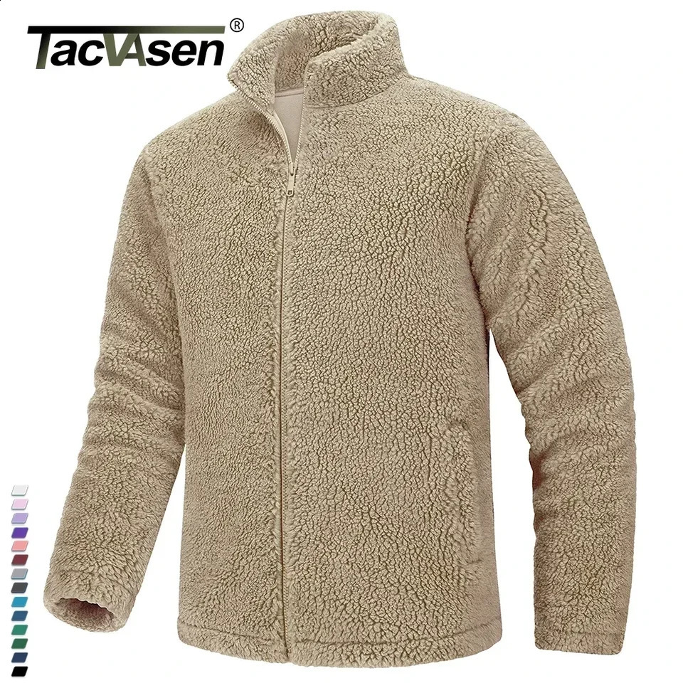 TACVASEN Winter Full Zip Up Warm Fleece Jackets Mens Fuzzy Sherpa Jacket Thicken Thermal Outdoor Fluffy Coat Pocket Outwear 240828