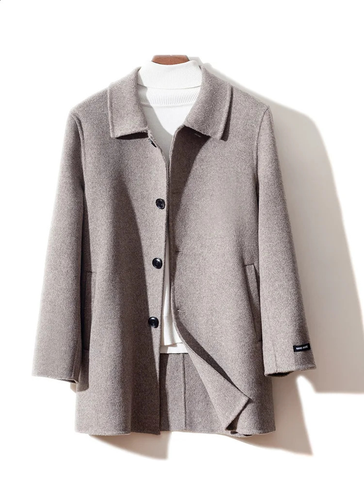 mens coat 100% pure wool polo neck Korean style coat fashion business jacket cardigan cashmere sweater 240912