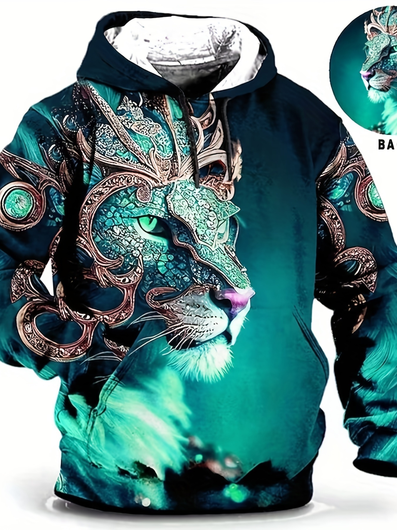 Plus Size Men's 3D Tiger Print Hooded Sweatshirt Designer Oversized Hoodies For Autumn/Winter, Men's Clo