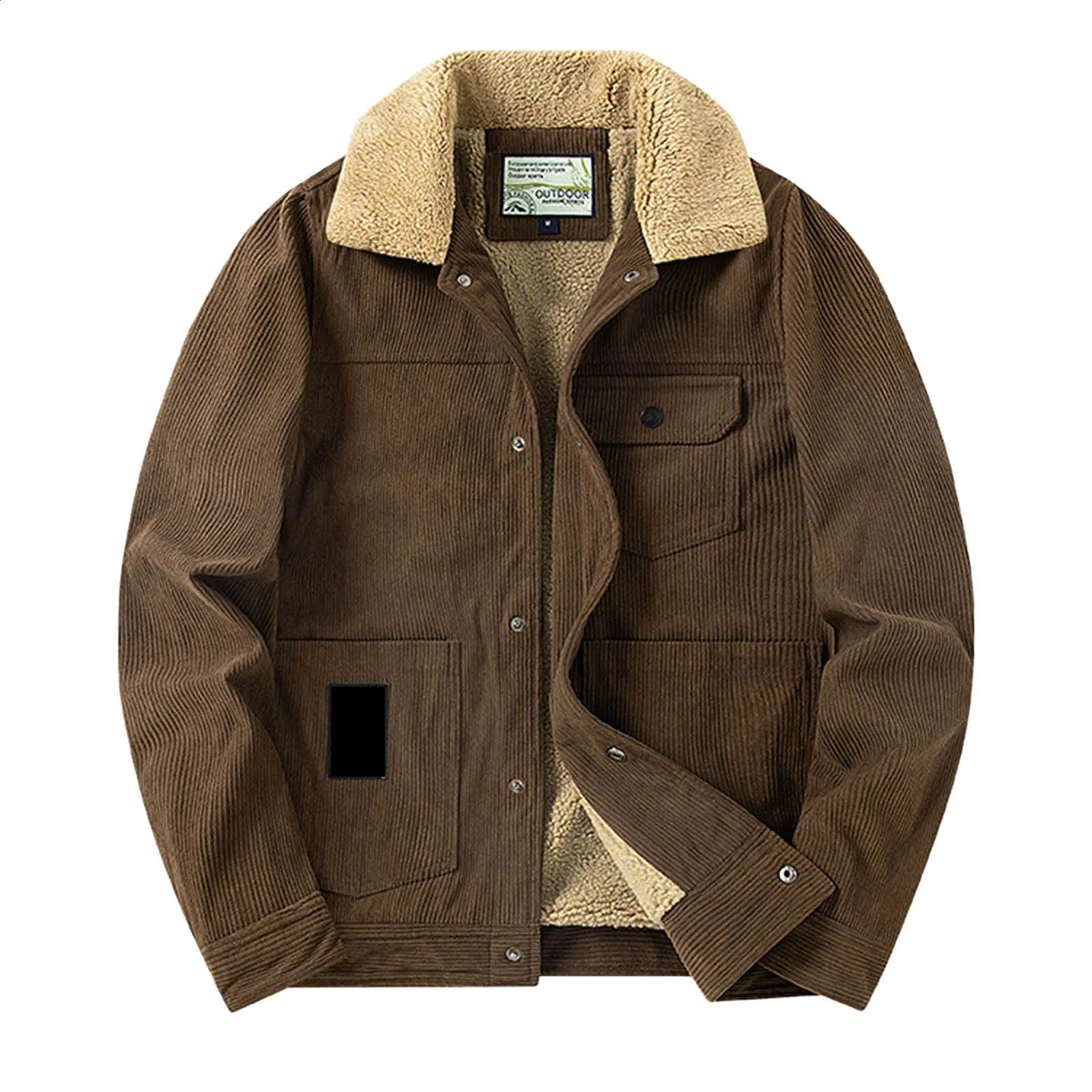 Mens Vintage Corduroy Jacket Spring Autumn Streetweawr Thicken Warm Fleece Jacket for Men Soft and Comfortable Winter Outfit 240828
