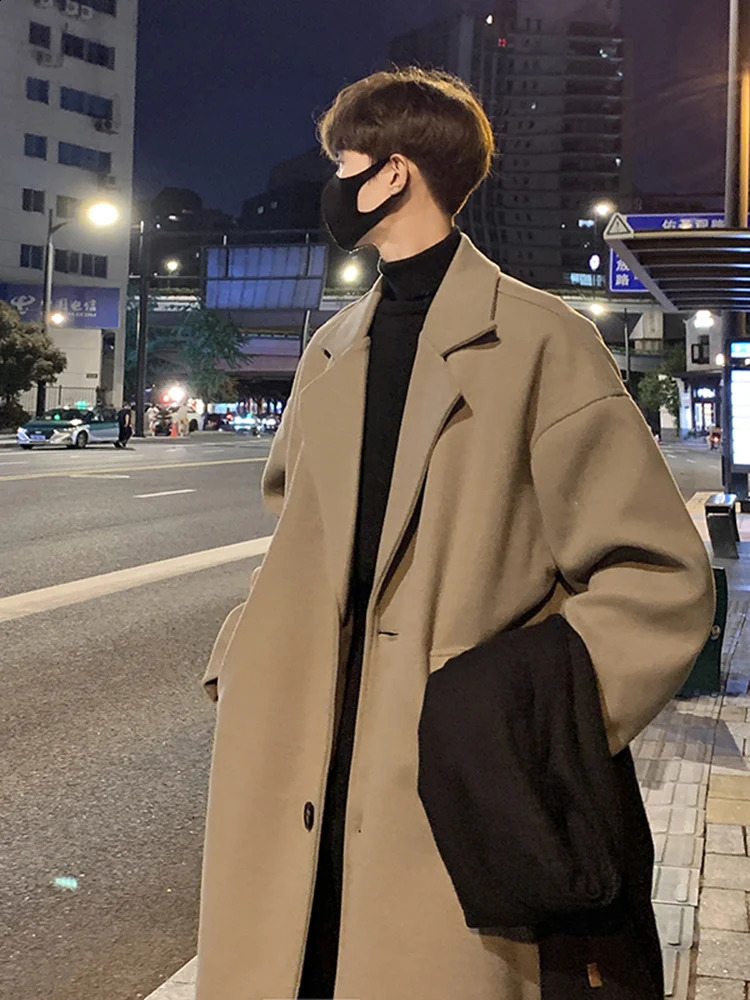 Men Fashion Winter Jacket Coats Thicken Wool Blends Coat Mens Oversized Overcoat Male Streetwear Warm Long Coat Q38 240827