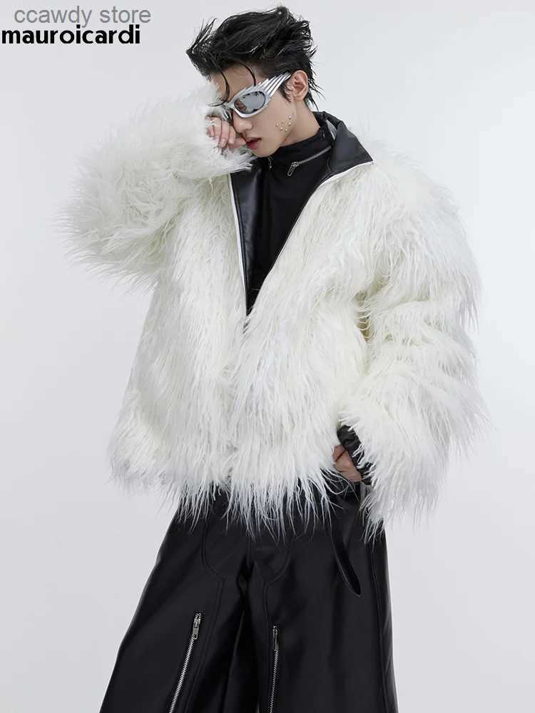 Men's Fur Faux Felt Cardi Winter Short White Thick Warm Fury Soft Artificial Mongolian Coat Mens High Quality Luxury Fluffy Jacket H240828