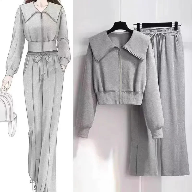 Pull de manteau d'automne ensemble Femmes Spring Automne Fashion Casual Running Veste Runnwear Spillet Sweatpant Two-Piece Suit 240827