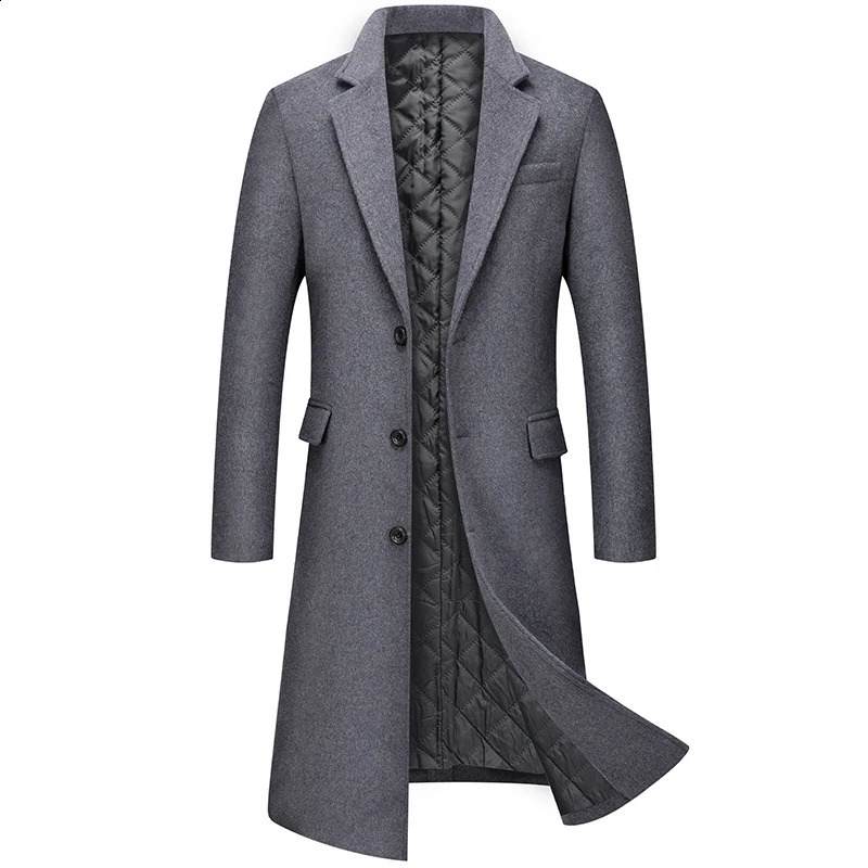 Autumn and Winter Trench Coat Mens Fashion Business Casual Slim-fit Woolen Mens Youth Over The Knee Plus Long Woolen Coat 240827