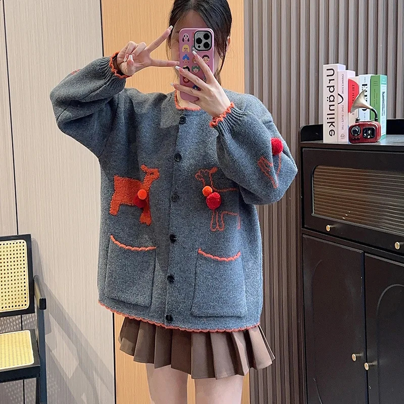 Gagarich mode japonais rétro paresseux pull veste femme d'automne style hiver en tricot tricot top 240827