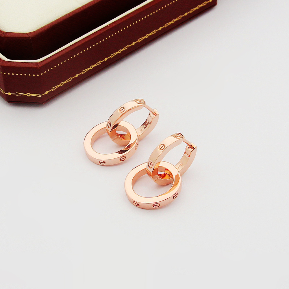 Boucles d’oreilles double anneau à vis cloutées Femme ovale à vis, anneaux sans diamant