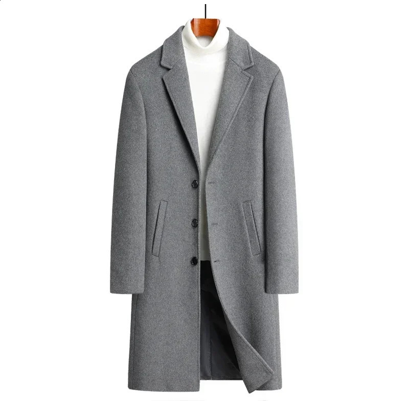 wool content 54.5% Autumn and winter woolen coats mens long kneee-length wool coat. Youth trendy coats cashmere coat 240827