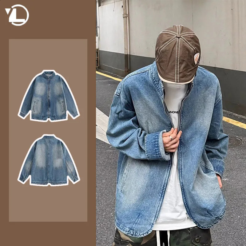 Collier de support lavé veste en denim pour hommes de la mode Fashion Street japonais harajuku zipper cowboy cardigan rétro rétro à tendance des