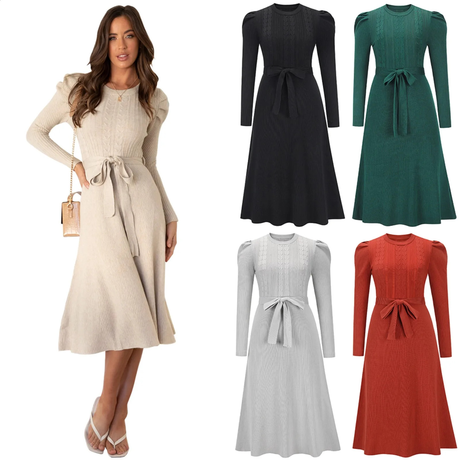 Robe tricotée plissée élégante pour femmes