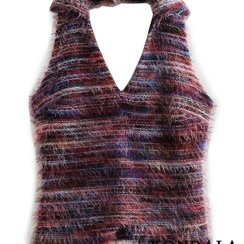 Kondala sexy womens vest V-neck sleeveless knitted backless ultra-thin sweater fashionable autumn Y2K girl suspender pull 240827