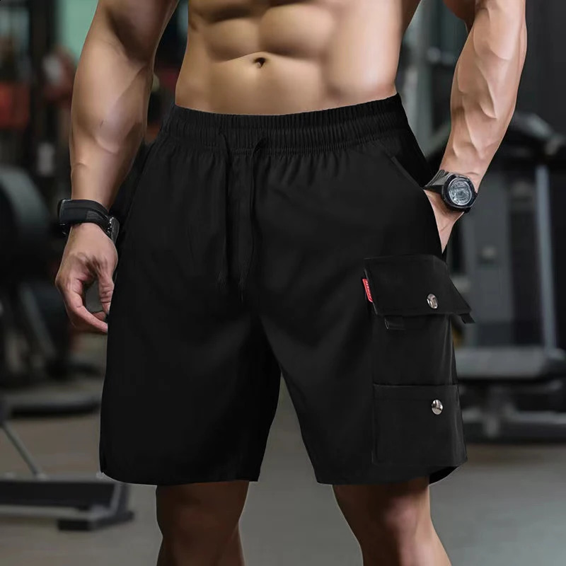 Black cargo shorts mens summer thin style high street loose large size pants 240826Z