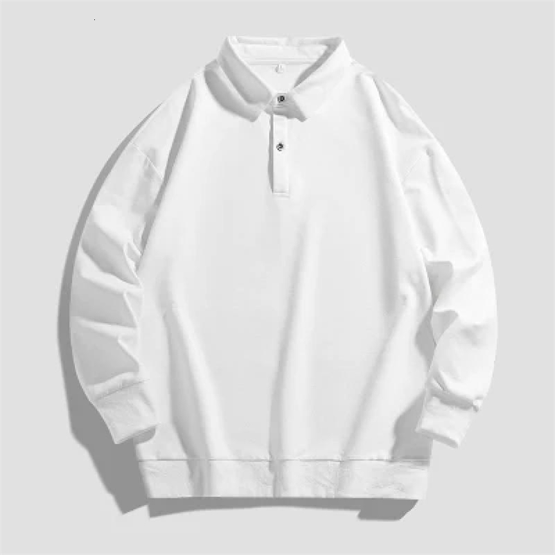 Spring Fashion Solid Polo Shirt Mens Long Sleeve Casual Loose Polo Shirt Mens Button Neck Top Three way S-3XL 240827