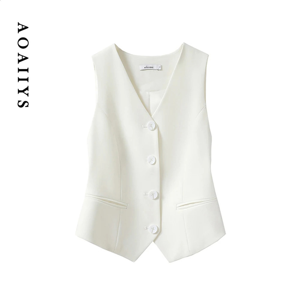 Aoaiys white womens V-neck single chest sleeveless fashionable ultra-thin womens vest office womens coat 240827