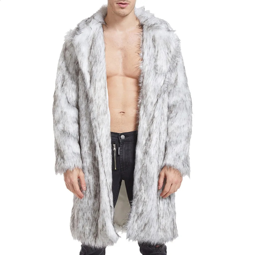 MenS Winter Long Jackets Faux Wool Warm Coat TurnDown Collar Thickened Jacket Outdoor Windproof Thermal Outwear For Male 240828