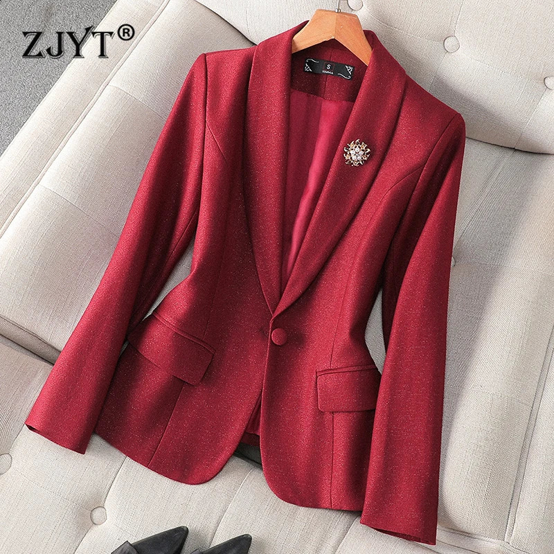 ZJYT Autumn Womens Coat Jacket Elegant Shawl Collar Blazer Mujer Outerwears Veste Femme Plus Size Casaco Korean Style 240828