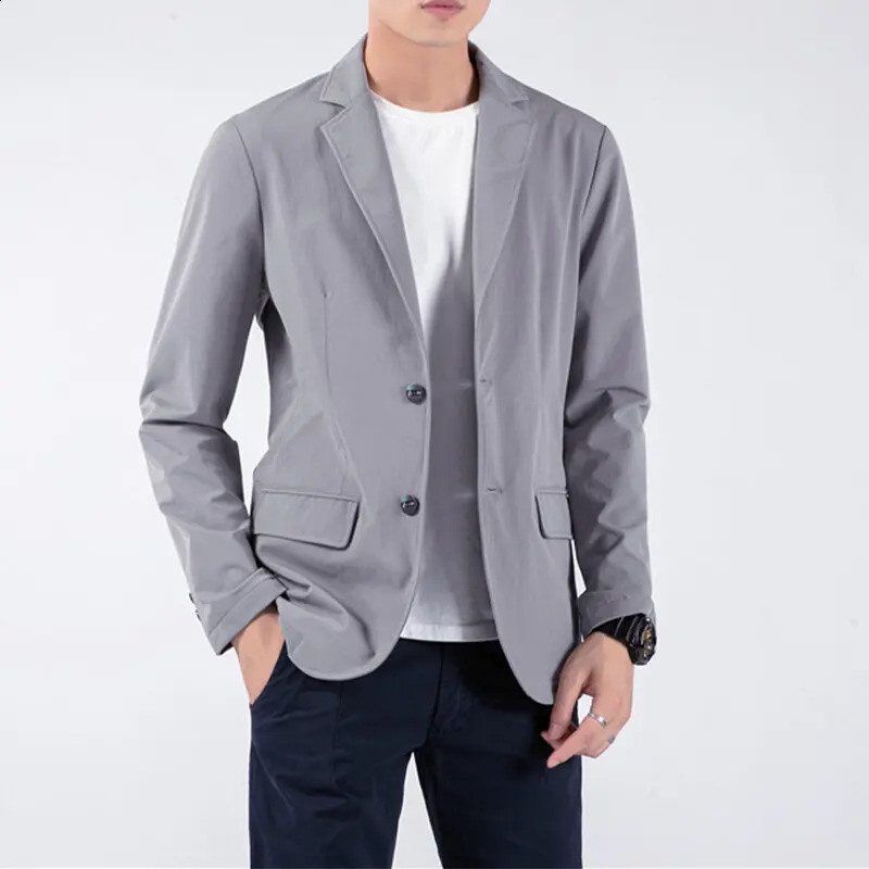 Spring And Summer Mens Fashion Suit Pure Color Cotton Elastic Casual Jacket Lapel Single-Breasted Hundred Mens Clothing 240827
