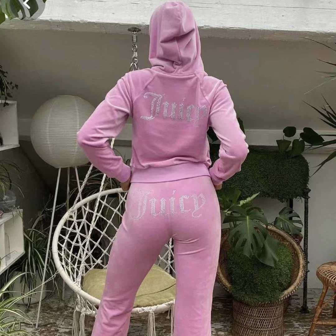 Juicy Tracksuits Ultra Thin Velvet 2026 Autumn Juicy Apple Fashion Tracking Clothing 2 Piece Set Hoodie Womens Velvet Sportswear And Pants With Diam