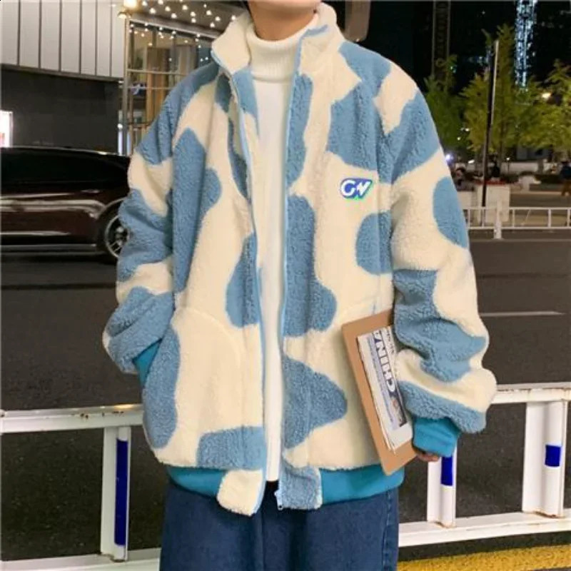 Lamb Down Jacket Mens Korean Version Trend Winter Plush Cotton Hong Kong Style Soft Glutinous Streetwear 240828