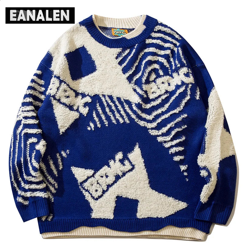Harajuku Retro Graffiti Star Jumper Knit Sweater Mens Oversized Winter Korean Pullover Grandpa Ugly Womens Y2K Grunge 240827
