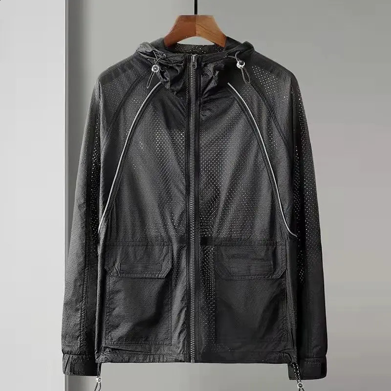 Summer Fashion Versatile Ultra-thin Laser Perforated Sunscreen Clothing Mens Mesh Breathable Jacket Outdoor Casual A108 240828