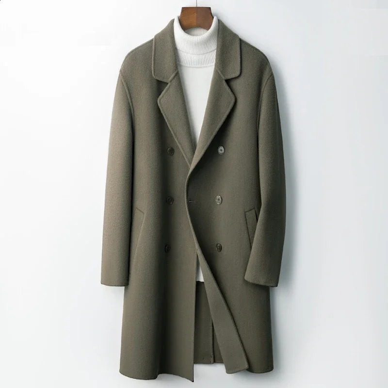 Autumn and Winter Mens Business and Leisure Mid Length Double Breasted Coat 240827