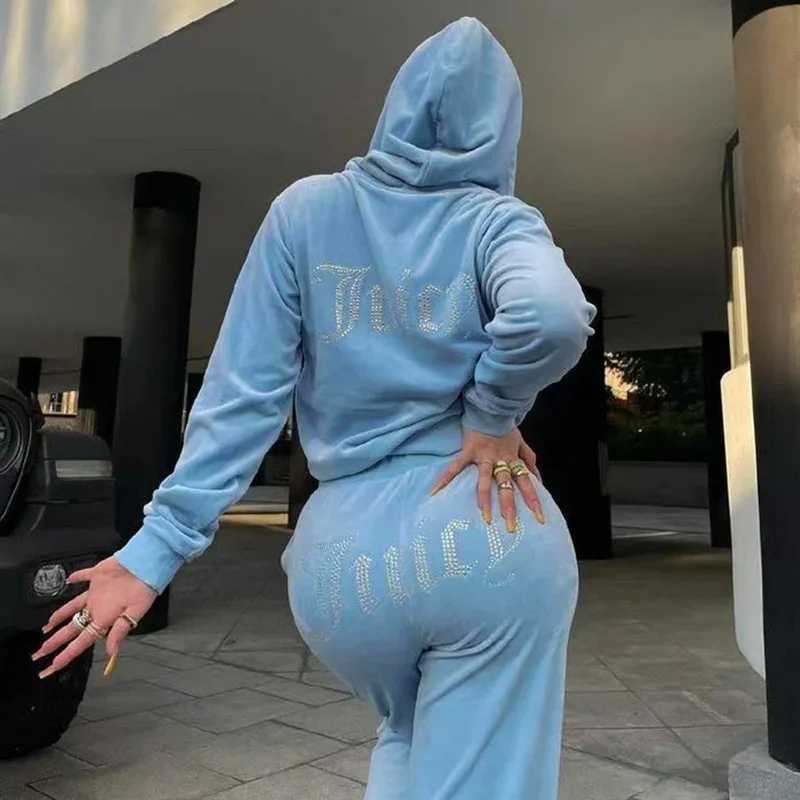 Juicy Tracksuits Ultra Thin Velvet 2026 Autumn Juicy Apple Fashion Tracking Clothing 2 Piece Set Hoodie Womens Velvet Sportswear And Pants With Diam