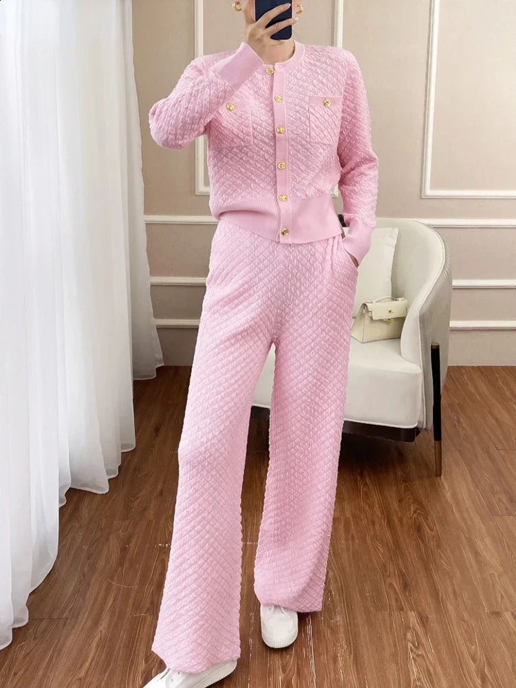 Autumn Winter Knitted Sweater Two Piece Sets Women Korean Fashion Long Sleeve Cardigan Wide leg Pants Womens Tracksuit 240827