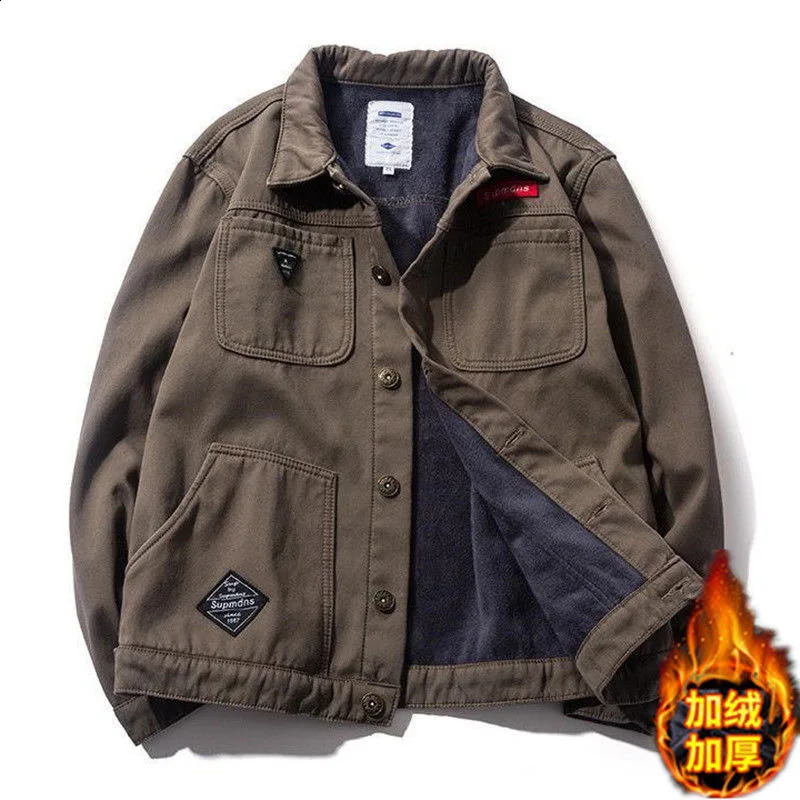 2023 Fashion Outdoor Men Thickened Fleece Denim Jacket Streetwear Winter Autumn Warm Casual Clothing 240828