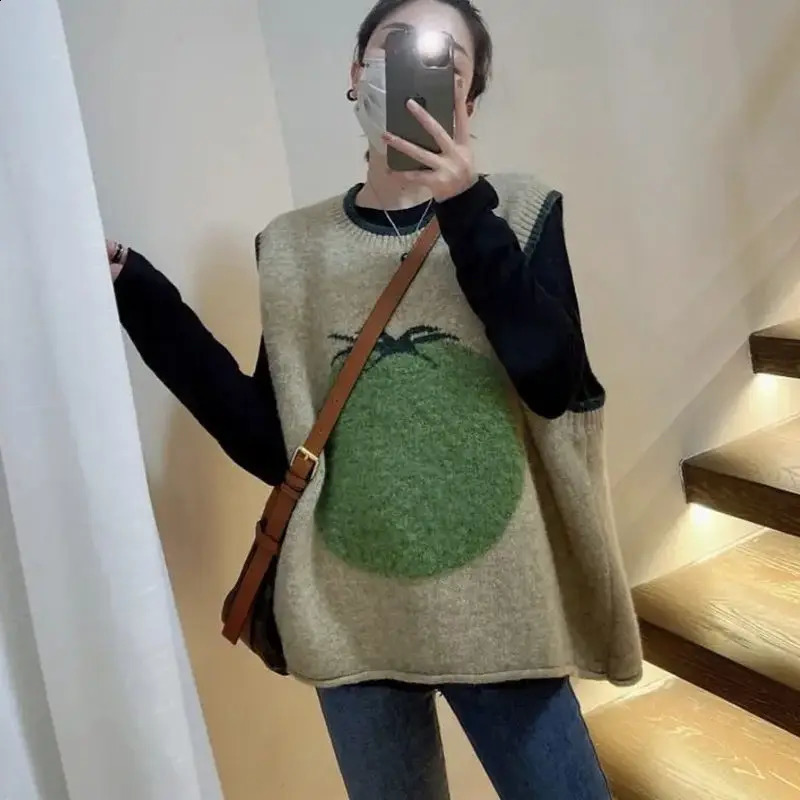 Womens Sweater Embroidered Vest Graphic Knitted Top Womens Kawaii Cute Economy Knitwear Y2k Retro Warm Winter In 240827