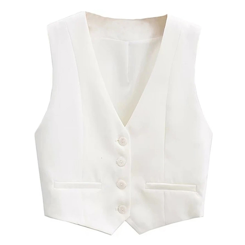 Aoaiys vest womens cut vest fashion front button top retro V-neck sleeveless womens coat white fashion vest 240827