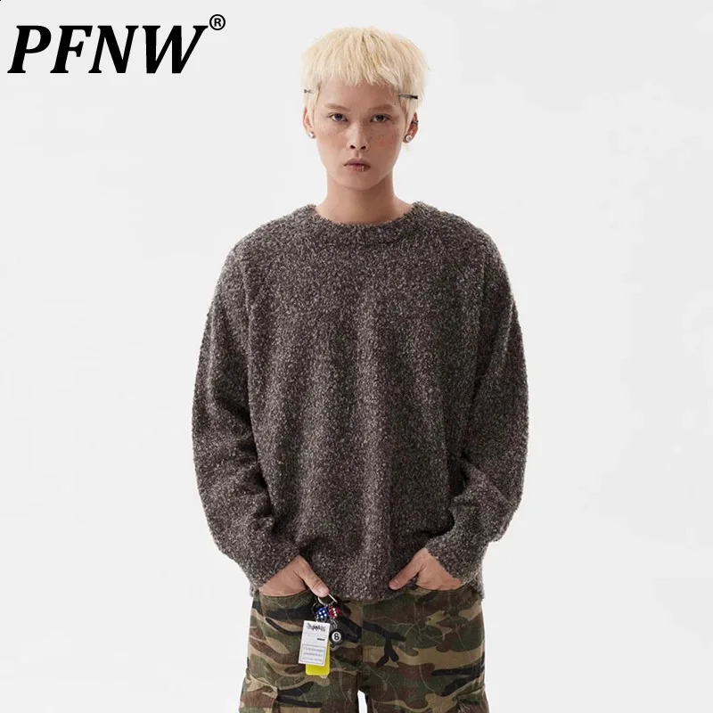 PFNW American Lazy Style Round Neck Hooded Sweater Male Vintage Solid Color Casual Knitwear Mens Tops 2024 Autumn Chic 28W4767 240827